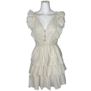 Love The Label Ruffle Tiered Mini Dress S Ecru Eyelet
